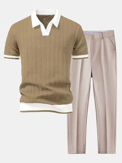 Conjunto polo textura y pantalón cónico