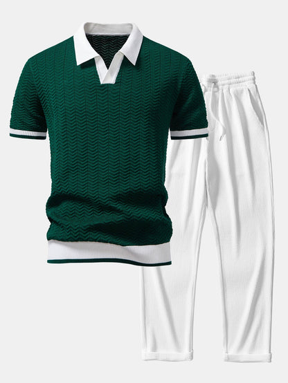 Conjunto polo texturizado y pantalón recto