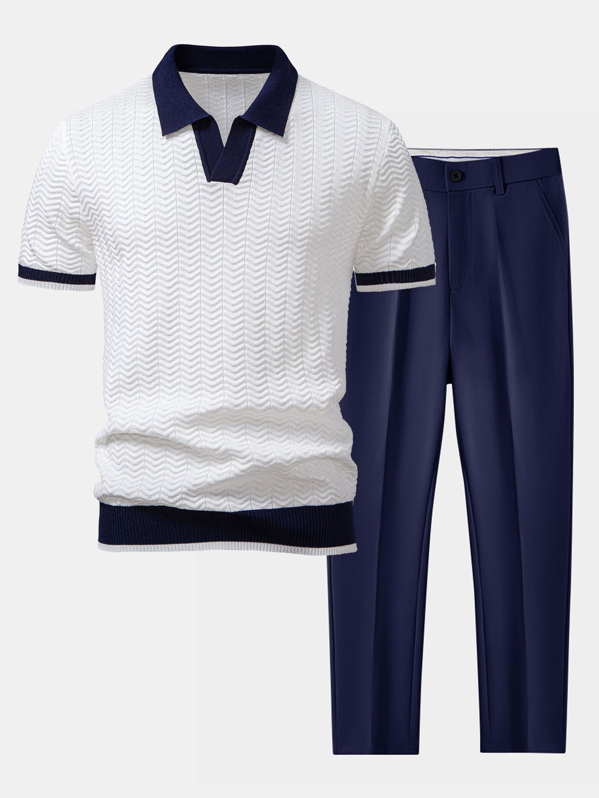 Conjunto polo textura y pantalón cónico