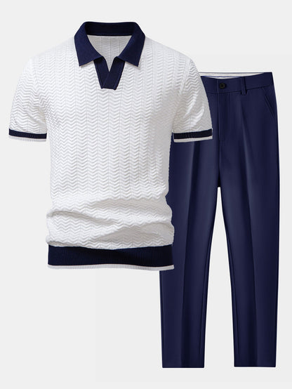 Conjunto polo textura y pantalón cónico