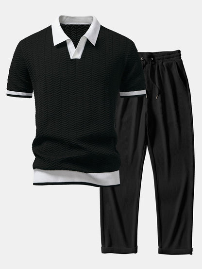Conjunto polo texturizado y pantalón recto