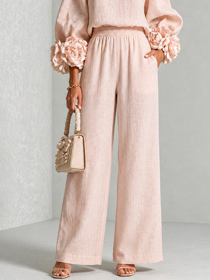 Conjunto mujer dos piezas con mangas florales y pantalón ancho