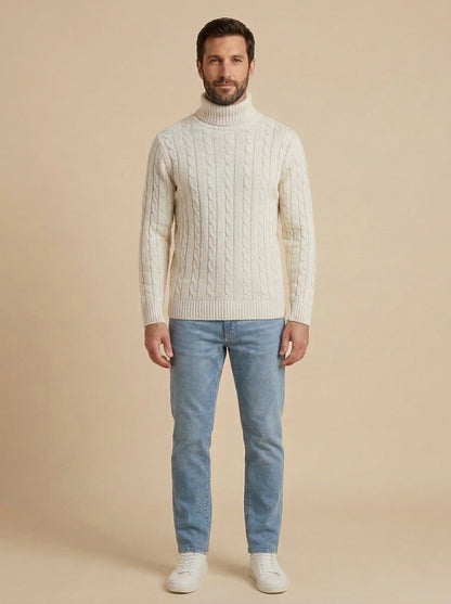 Adriano jersey de ochos grueso de cuello alto blanco, de frente