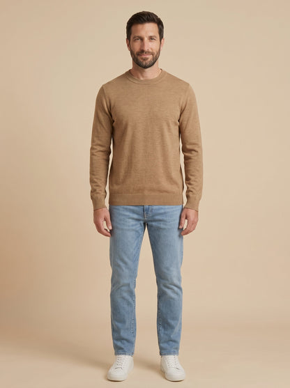 Alberto jersey básico de cuello redondo camel, cuerpo entero