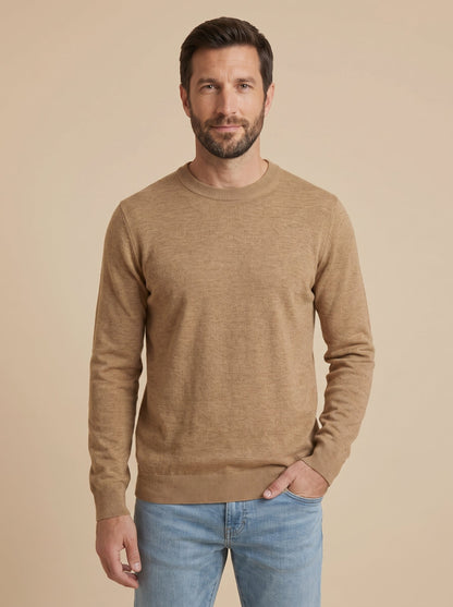 Alberto jersey básico de cuello redondo camel, de frente
