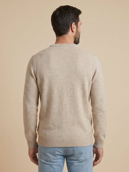 Andrea jersey fino de cuello redondo beige, de espaldas