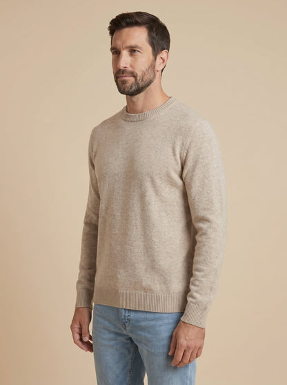 Andrea jersey fino de cuello redondo beige, de lado