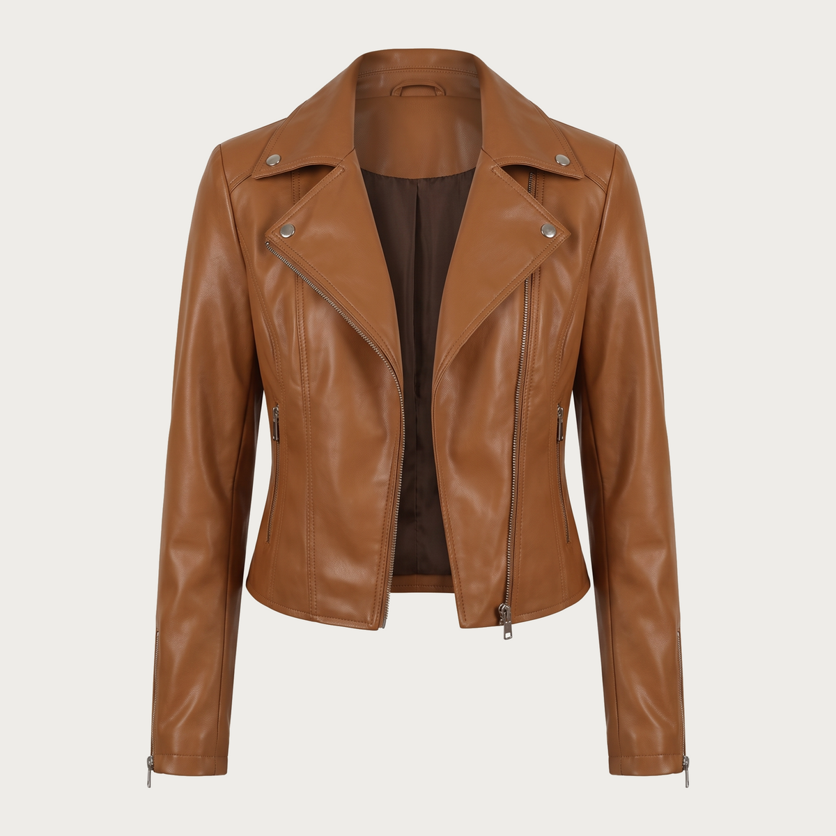 Fabiola | Chaqueta Biker Color Camel con Solapas Amplias