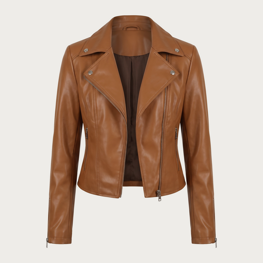 Fabiola | Chaqueta Biker Color Camel con Solapas Amplias