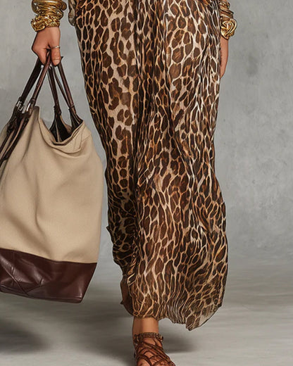 Vestido maxi para mujer con estampado animal y detalle drapeado