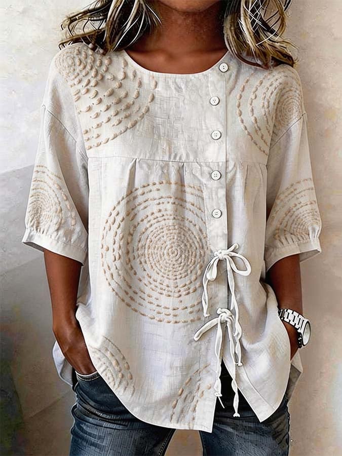 Camisa mujer casual estampada con botones – cómoda y ligera