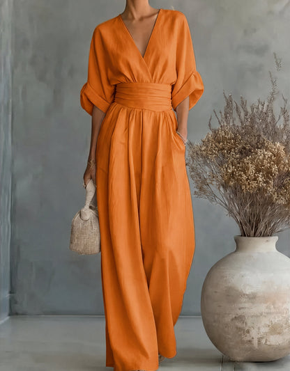 Mono de mujer con escote en V y pantalón ancho