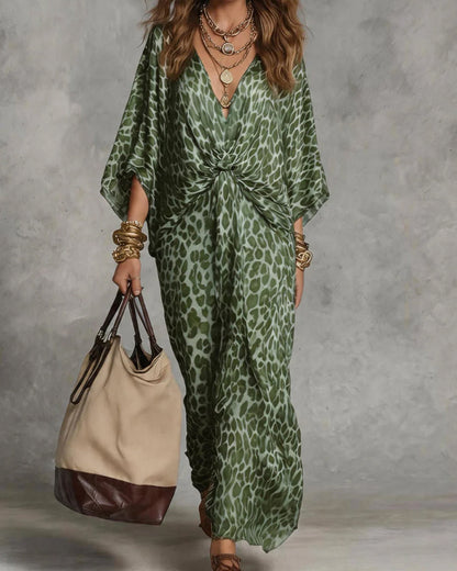 Vestido maxi para mujer con estampado animal y detalle drapeado