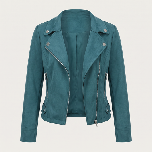 Lia | Chaqueta Corta Efecto Ante con Cremallera Asimétrica