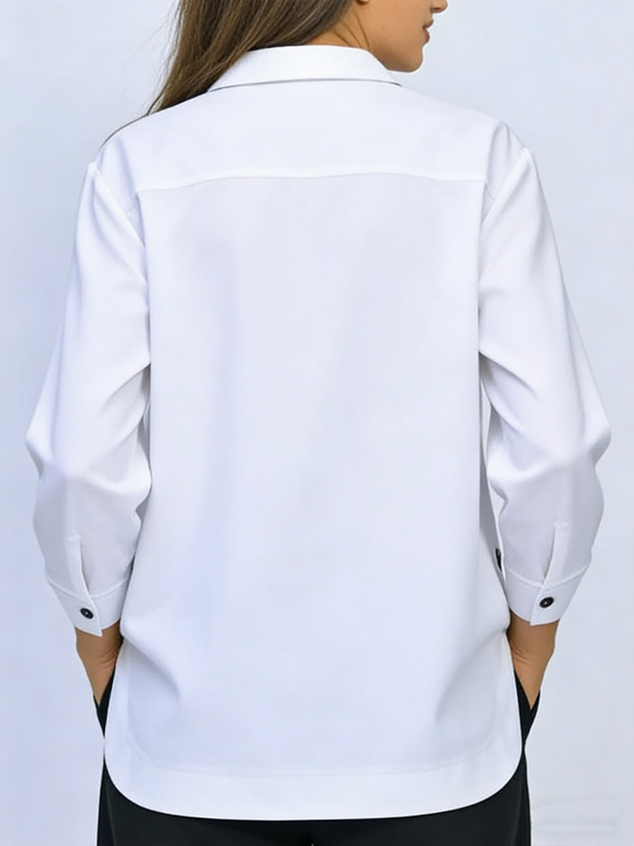 Blusa mujer algodón manga larga cuello solapa – elegante casual