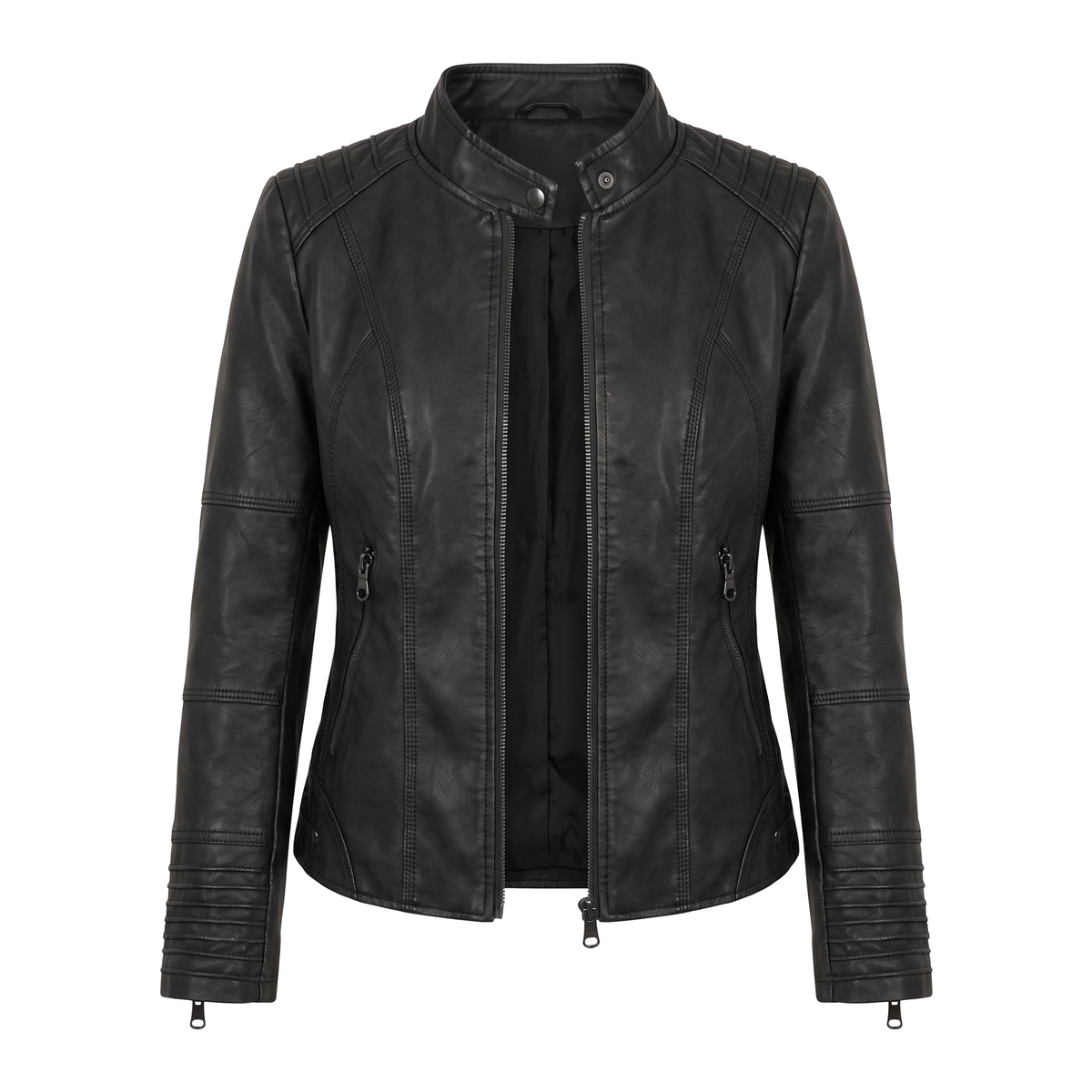 Graziana | Chaqueta Biker con Cuello Mao y Hombros Acolchados