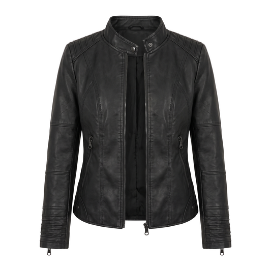 Graziana | Chaqueta Biker con Cuello Mao y Hombros Acolchados