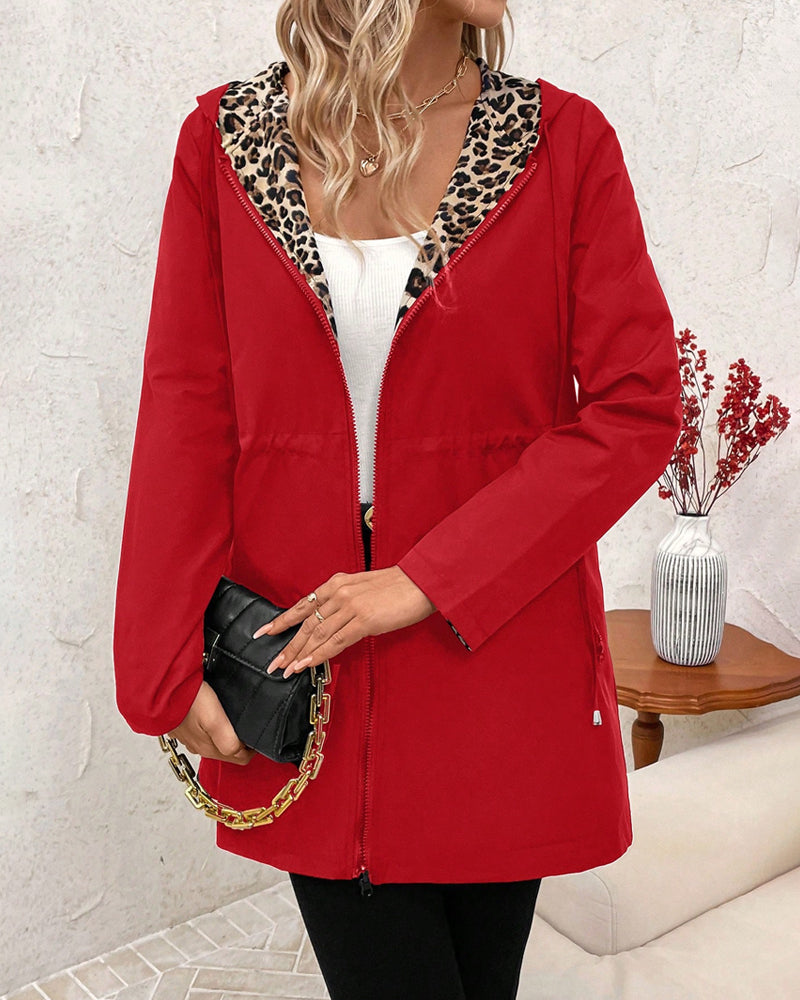 Abrigo reversible mujer con capucha – abrigo mujer estampado leopardo