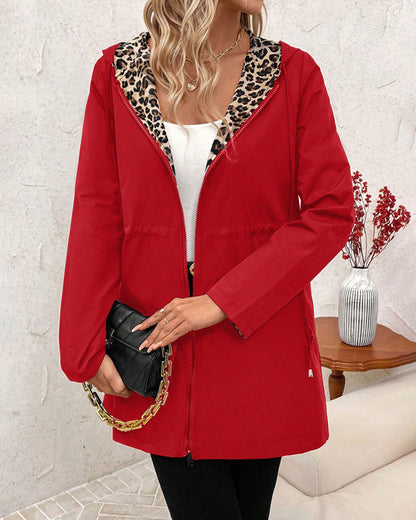 Abrigo reversible mujer con capucha – abrigo mujer estampado leopardo