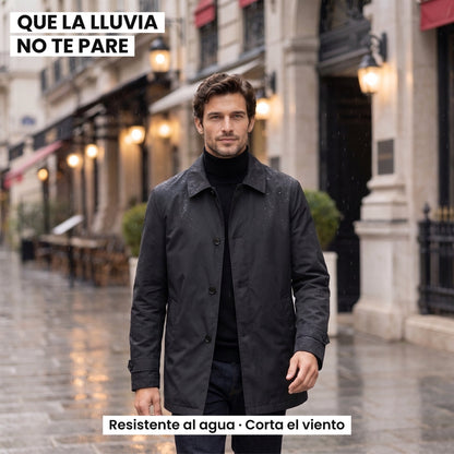 Enzo gabardina negra en la calle mojada: que la lluvia no te pare, resistente al agua y corta el viento