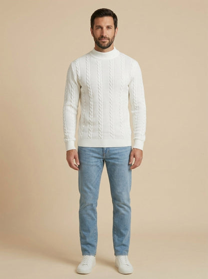 Fabio jersey de ochos de cuello alto blanco roto, de frente