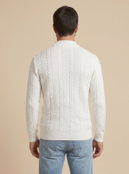 Fabio jersey de ochos de cuello alto blanco roto, de espaldas