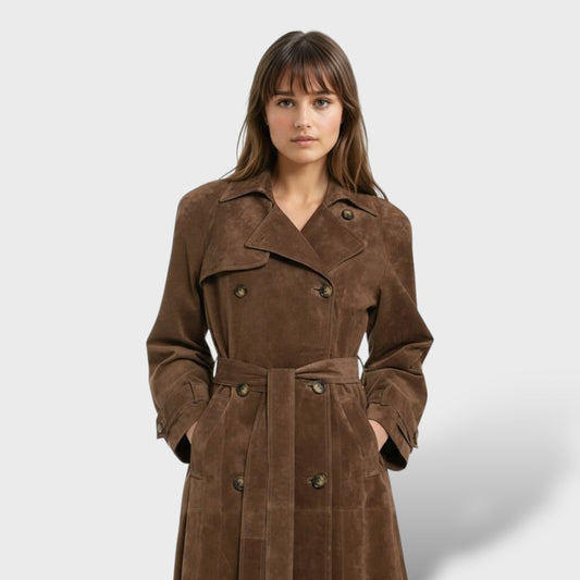 Trench coat clásico de ante para mujeres