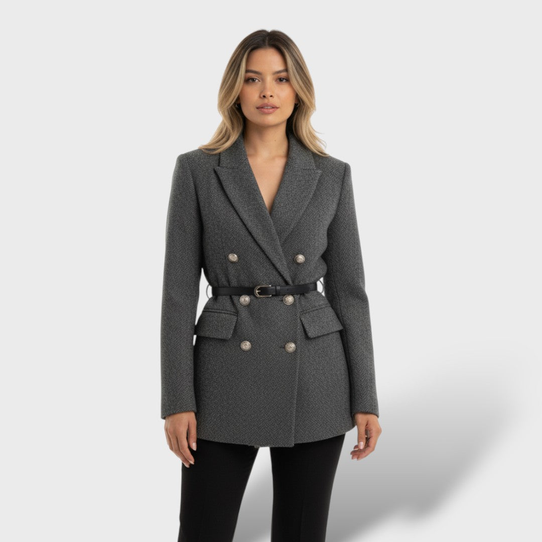 Abrigo Tweed Doble Botonadura Mujer