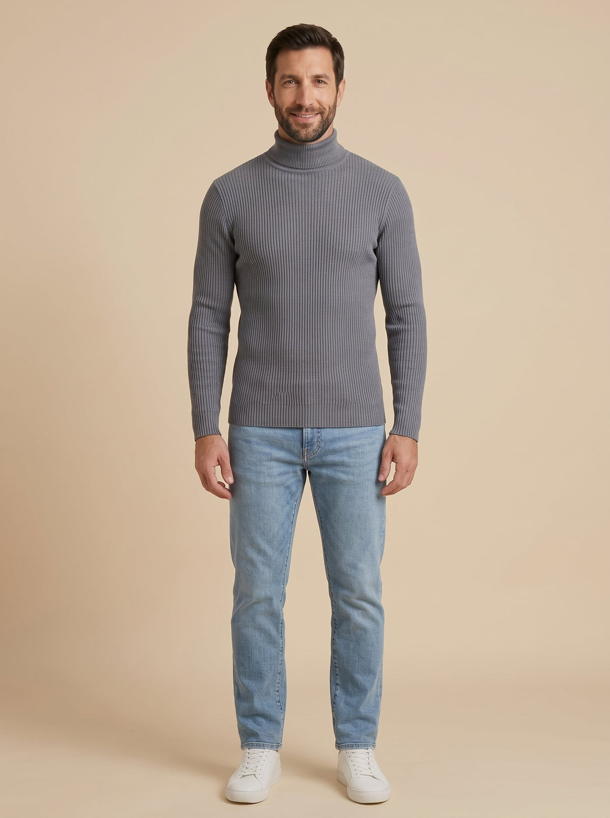 Giorgio jersey canalé de cuello alto gris, cuerpo entero