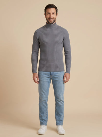 Giorgio jersey canalé de cuello alto gris, cuerpo entero