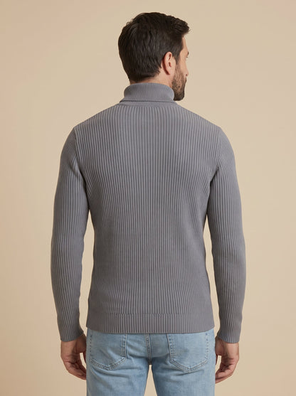 Giorgio jersey canalé de cuello alto gris, de espaldas