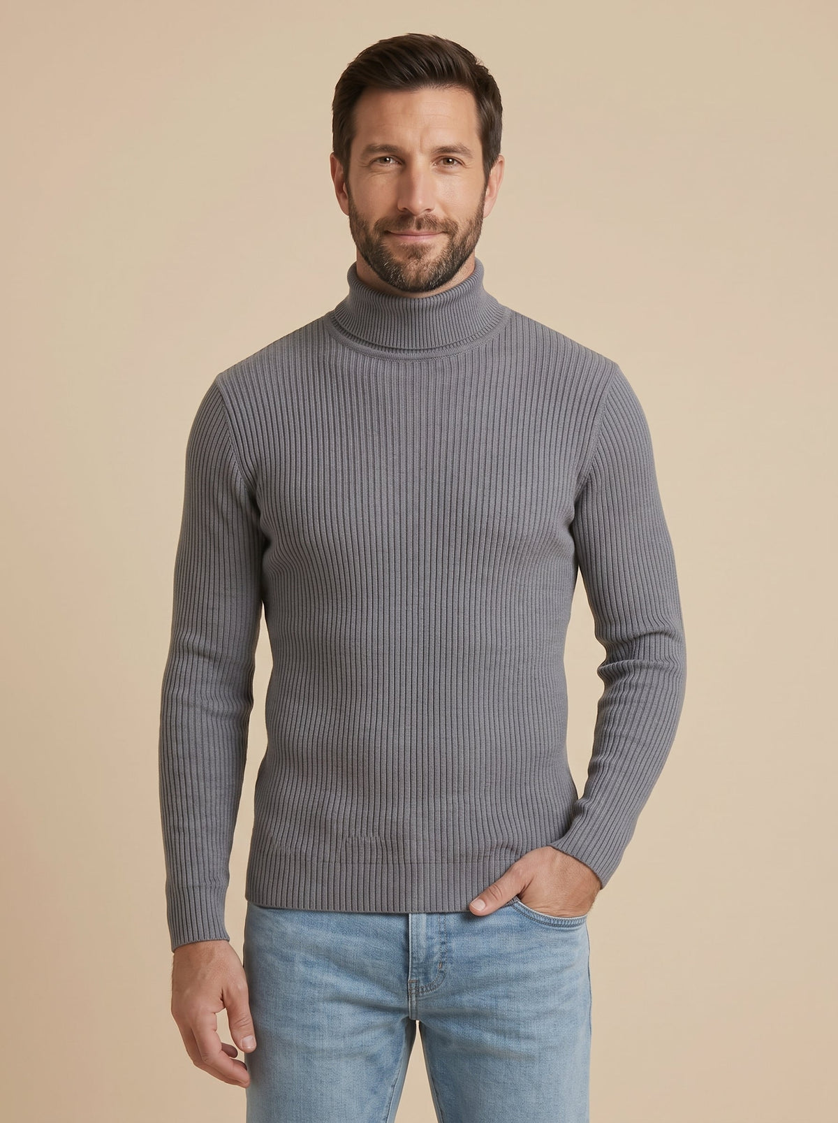 Giorgio jersey canalé de cuello alto gris, de frente