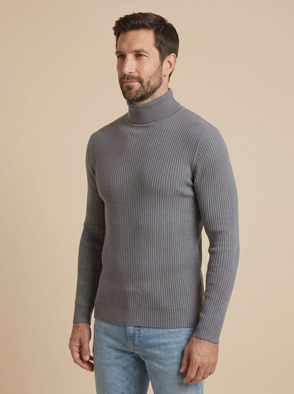 Giorgio jersey canalé de cuello alto gris, de lado
