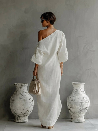 Vestido maxi mujer asimétrico de un hombro