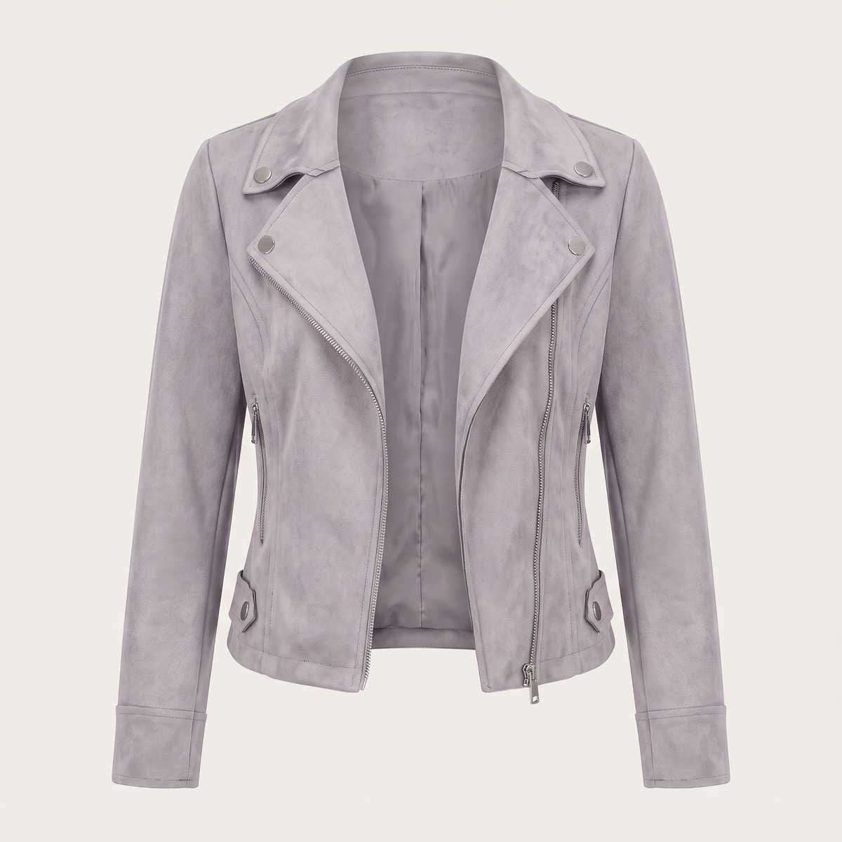Lia | Chaqueta Corta Efecto Ante con Cremallera Asimétrica