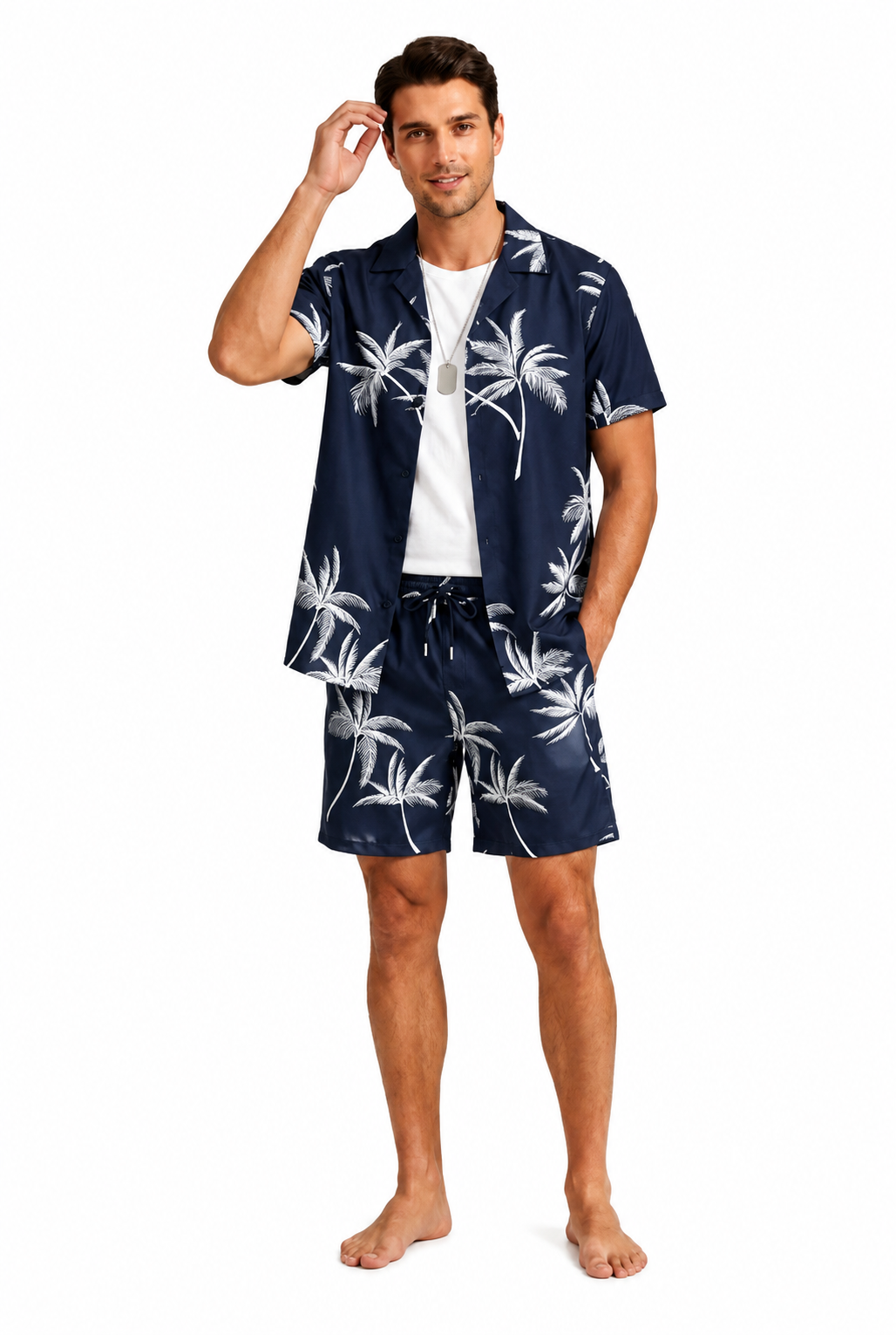Conjunto camisa y short de palmeras
