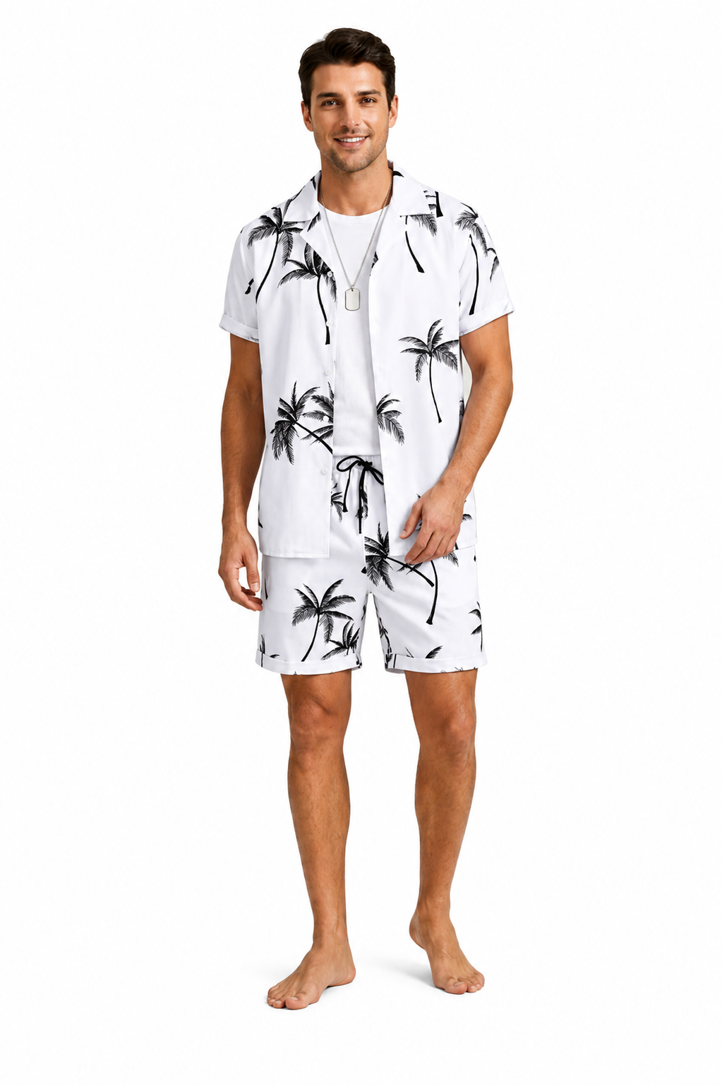 Conjunto camisa y short de palmeras