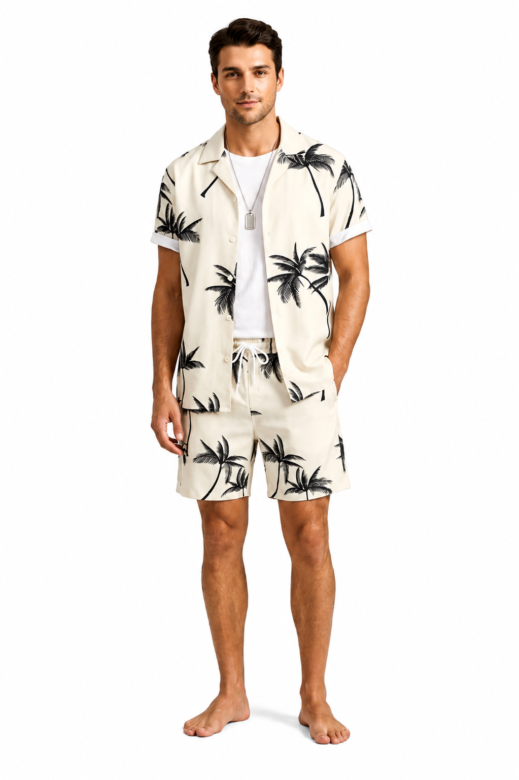 Conjunto camisa y short de palmeras