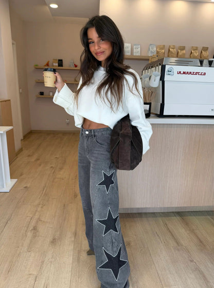 MELISA™ | JEANS CASUAL RECTOS DE ESTRELLAS