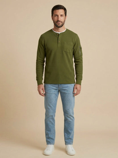Luca jersey henley waffle de hombre verde, de frente