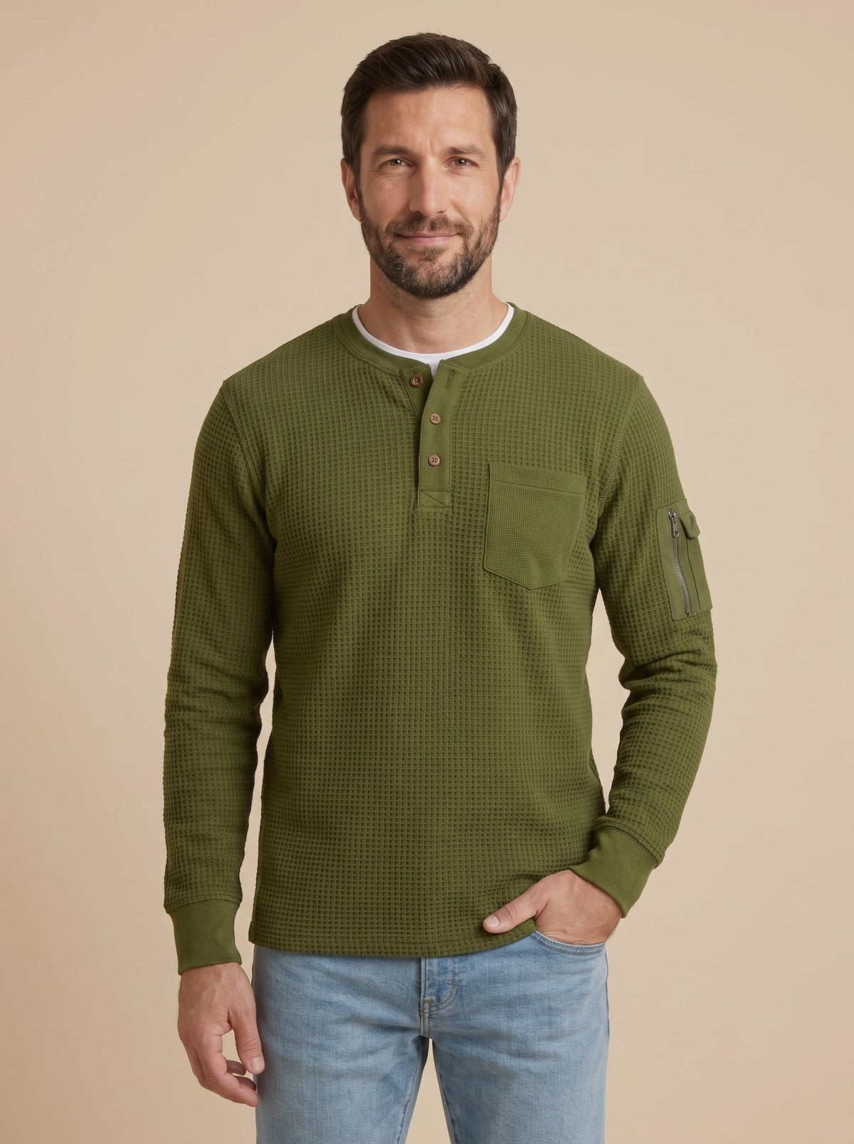 Luca jersey de botones con relieve verde, de frente