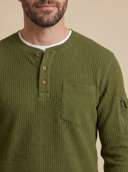 Luca jersey de botones con relieve verde, detalle del cuello y los botones