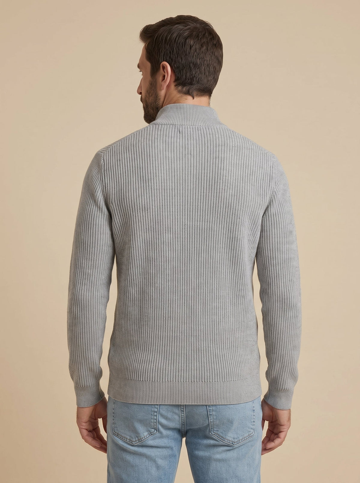 Massimo jersey canalé con media cremallera gris, de espaldas