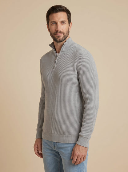 Massimo jersey canalé con media cremallera gris, de lado