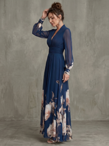Vestido maxi de mujer con mangas transparentes y estampado floral