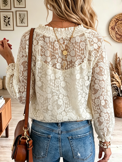 Blusa mujer de encaje floral con escote en V