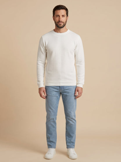 Paolo jersey jacquard de cuello redondo blanco roto, cuerpo entero