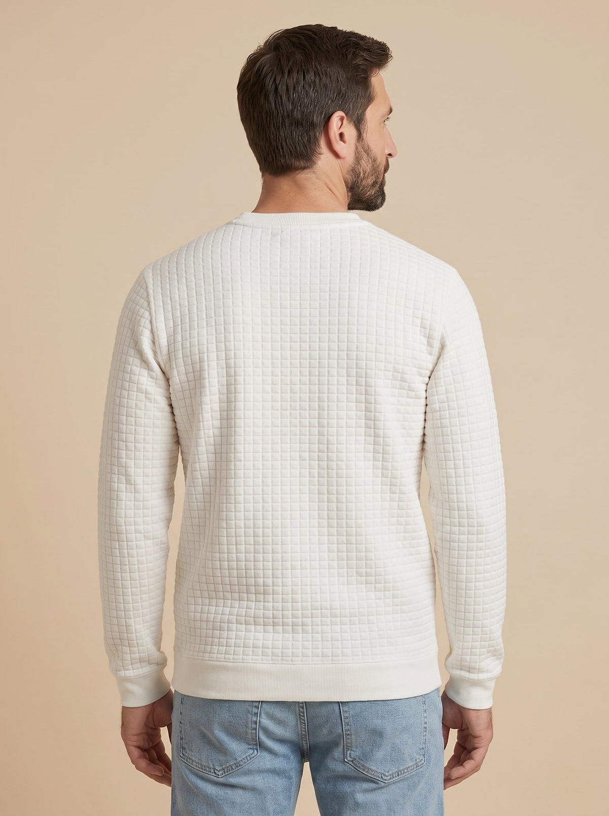 Paolo jersey jacquard de cuello redondo blanco roto, de espaldas