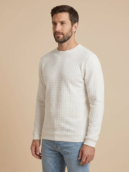 Paolo jersey jacquard de cuello redondo blanco roto, de lado