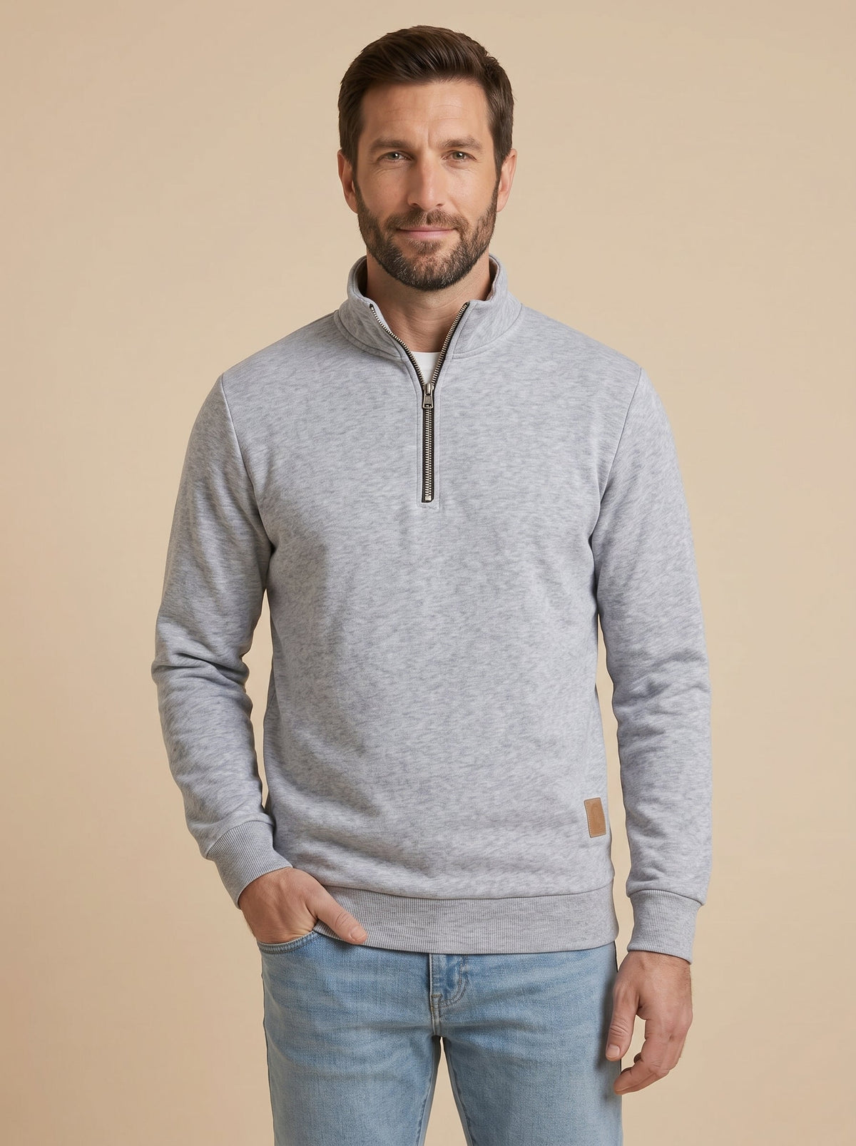Rocco jersey de cuello alto con cremallera gris claro, de frente